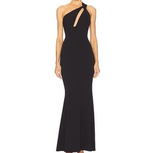 Katie May Black One-Shoulder Cutout Gown